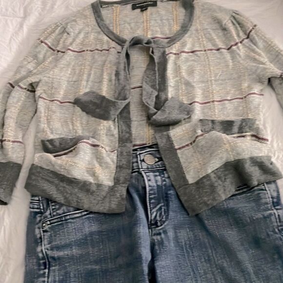Banana Republic Plaid Check Cardigan Sweater Gray White Size XS - Picture 1 of 7